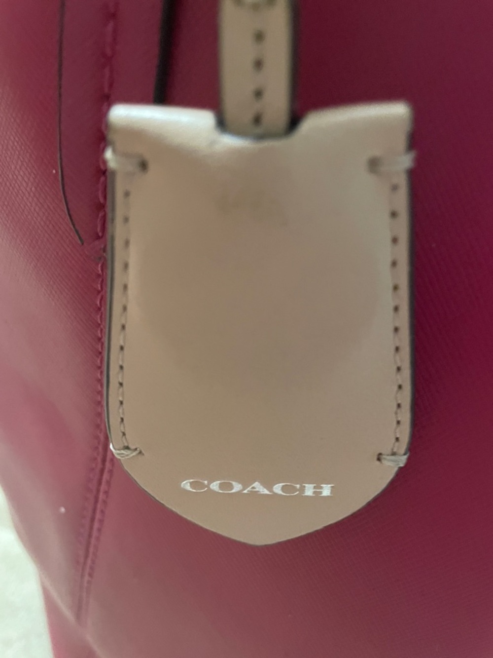 COACH Cherry Red Leather Tote with Signature Charm - Picture 3 of 16